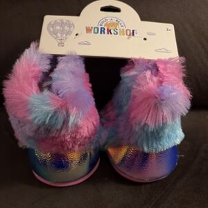 NWT Build A Bear BAB Metallic Furry Purple Pink Blue Boots